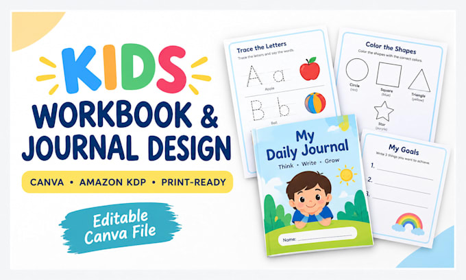 format journal kids workbook, design canva workbook, canva journal amazon kdp