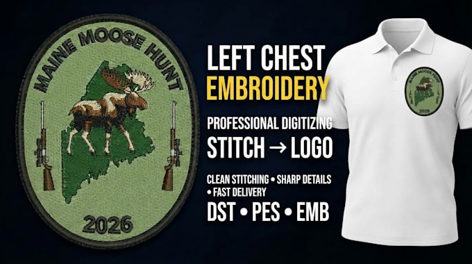 professional left chest logo digitizing dst pes emb in 1 hour