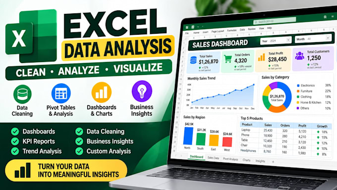 do excel data analysis, cleaning, dashboards and reports
