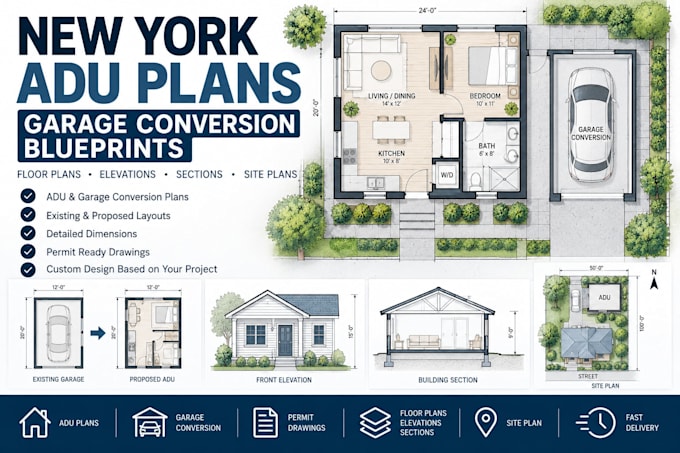 draft new york adu plans and garage conversion blueprints