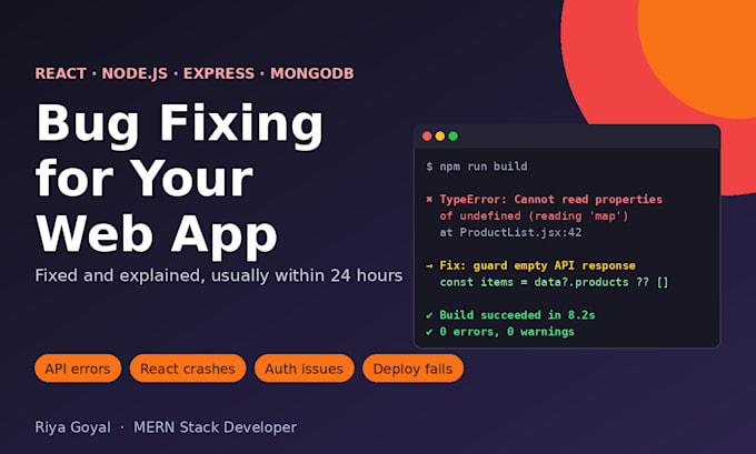 fix bugs and errors in your react, node js or mern stack web app