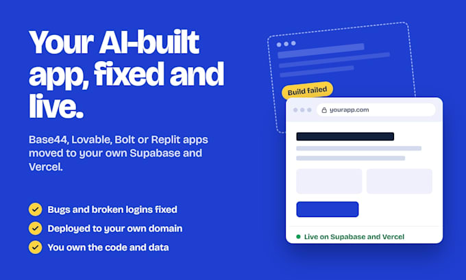 fix, deploy, or migrate your base44 or lovable app to supabase