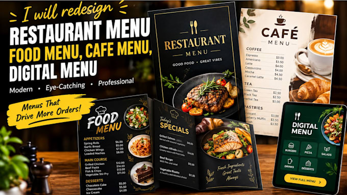 redesign restaurant menu, food menu, cafe menu, digital menu