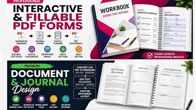 workbook redesign, interactive pdf form, fillable journal, planner PDF documents