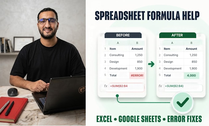 fix excel and google sheet formulas, functions, errors, code