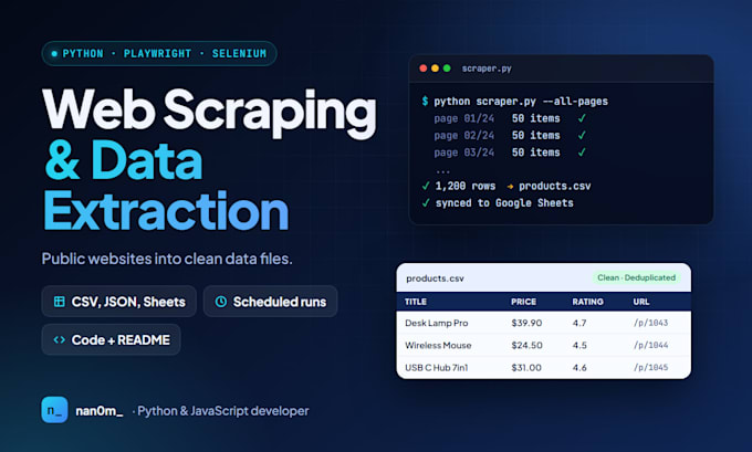 build a python web scraper and data extraction script to csv or sheets