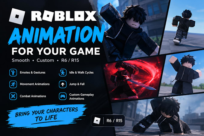 create high quality roblox animation for emotes, movement and combat systems
