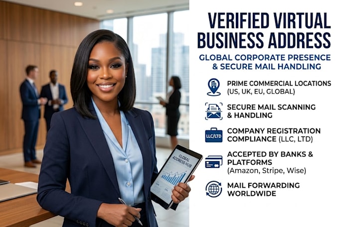 provide a verified virtual business address and mail forwarding