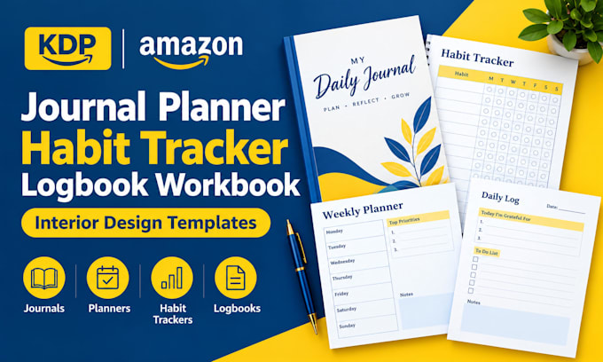 kdp journal planner habit tracker logbook workbook interior design templates