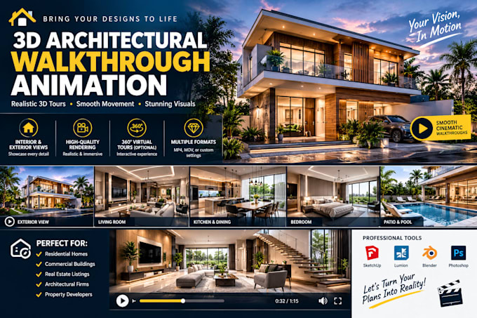 create a 3d architectural walkthrough animation