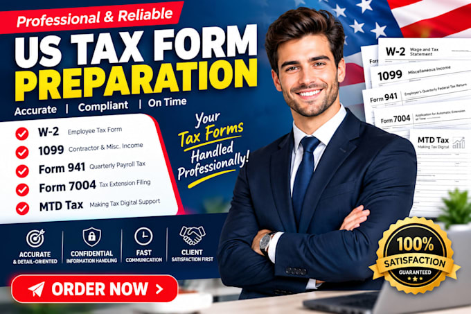 prepare US tax forms w2 1099 941 payroll and irs documents