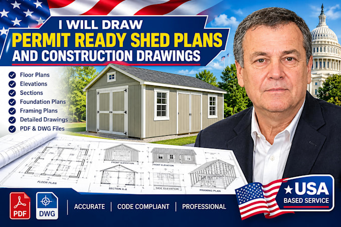draw permit ready shed plans and construction drawings