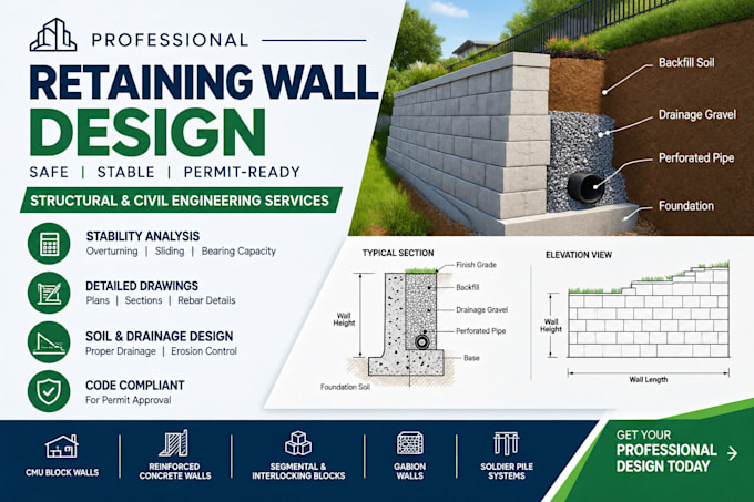 be your civil and structural engineer for retaining wall design