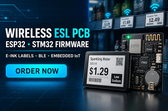 develop wireless electronic shelf label pcb with esp32 stm32 embedded firmware