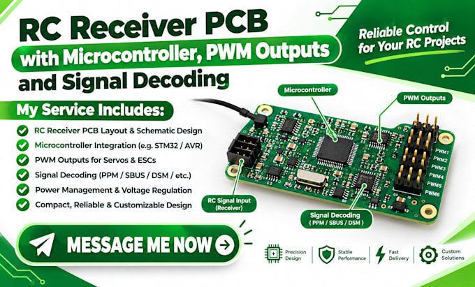 design rc receiver pcb with microcontroller, pwm outputs and signal decoding