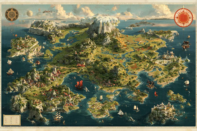 do medieval fantasy map, isometric vector map