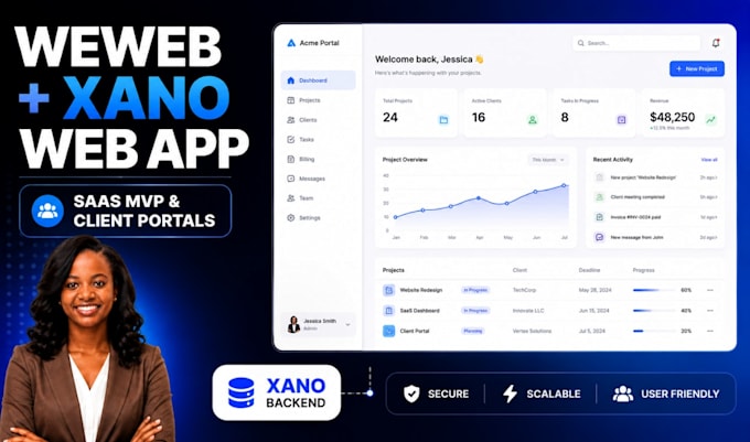 build a weweb web app or saas mvp with xano backend