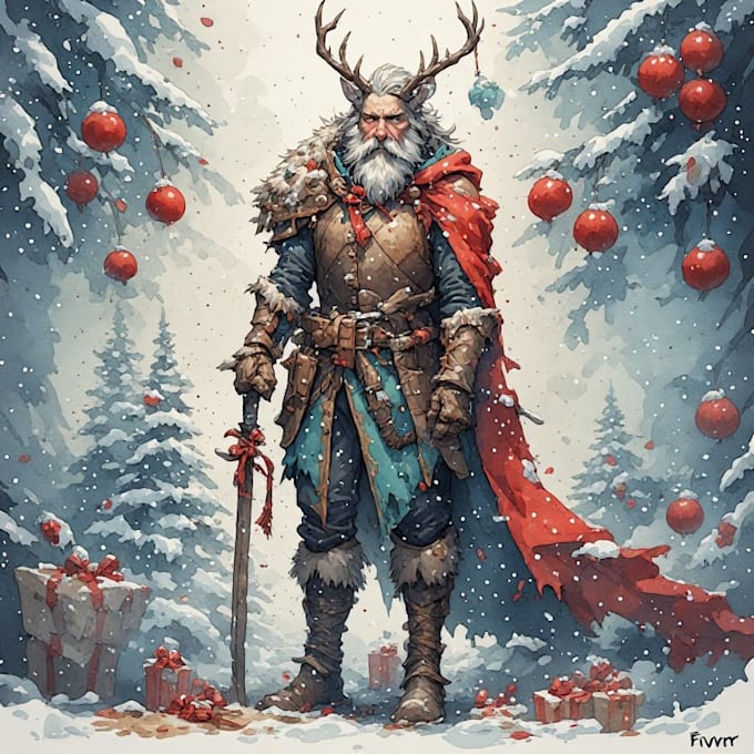 draw christmas card, invitation with watercolor