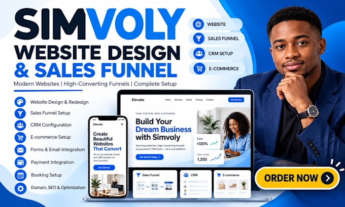 design, redesign, or build a professional simvoly website and sales funnel