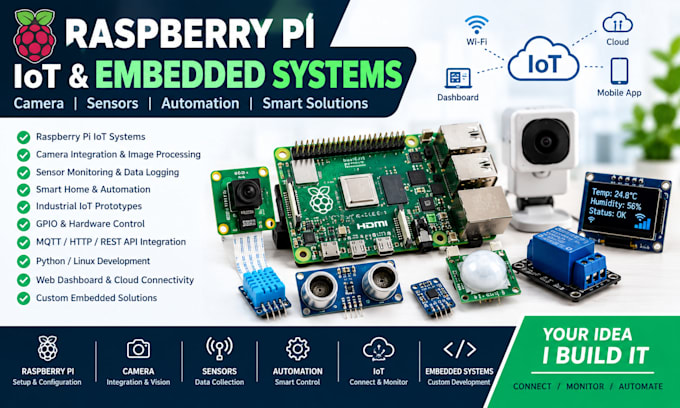 design raspberry pi iot, camera, sensors, automation and embedded systems