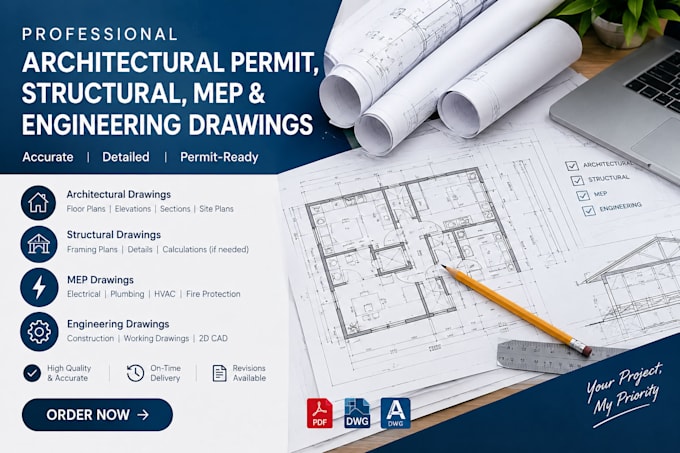 draw professional architectural permit, structural mep, engineering drawings
