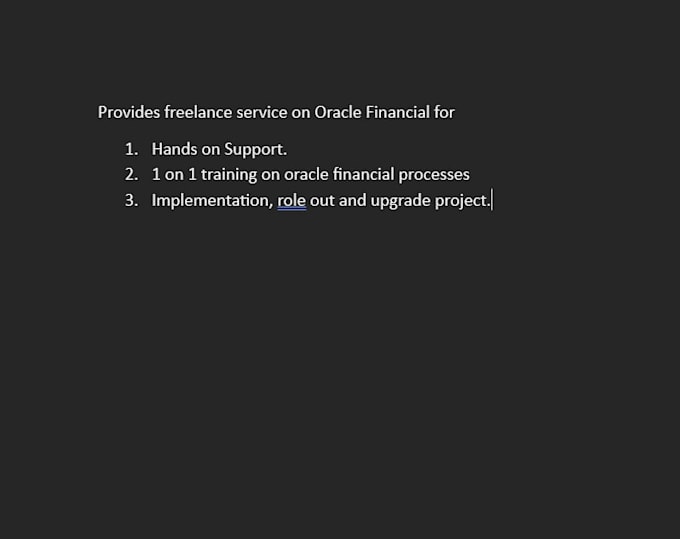 freelance work for oracle financial role
