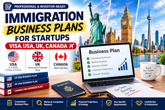 write immigration business plans for startups, visa USA, UK, canada