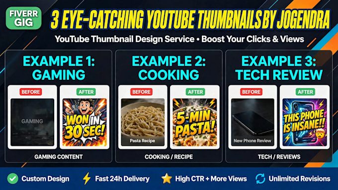 design3modern and eye catching youtube thumbnailsin 24 hours
