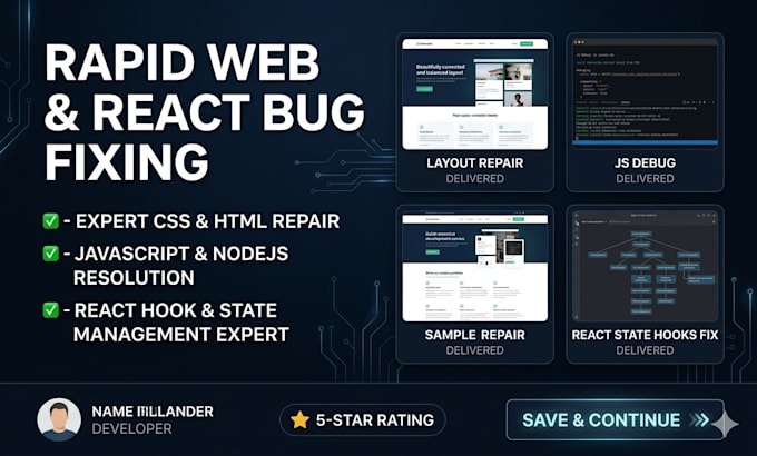 fix HTML CSS javascript and react bugs professionally