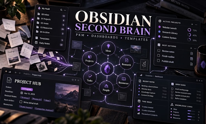 build custom obsidian vault second brain pkm dashboard templates and workflow