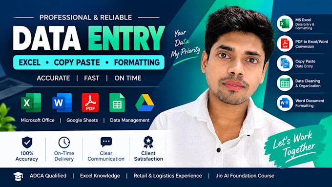 do fast data entry, ms excel, tally, and smart ai data processing
