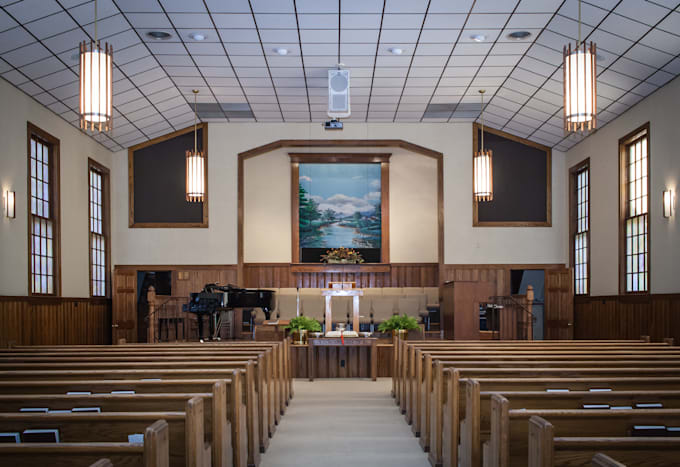 create photorealistic 3d church design and interior architectural visualization