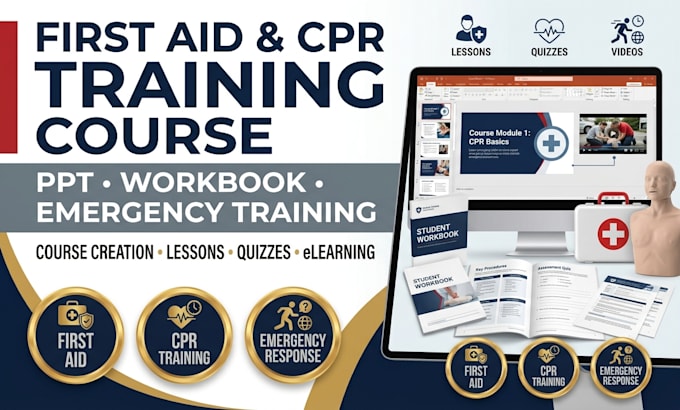 create first aid course, cpr emergency training course, PPT design, workbook