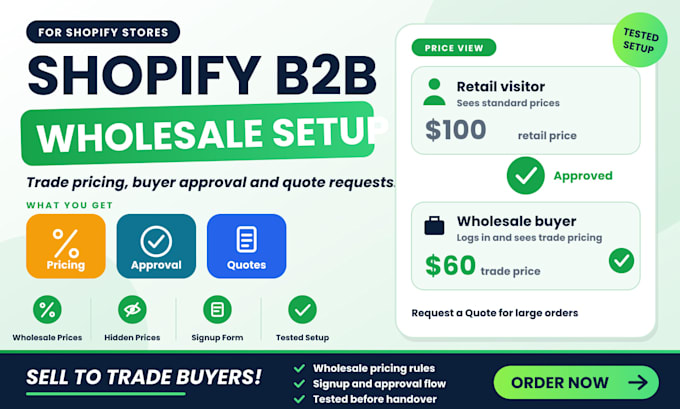set up shopify wholesale pricing approval and quote request for b2b