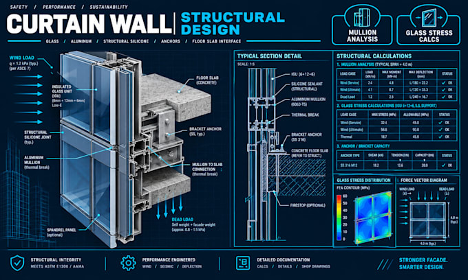 do curtain wall structural calculations and glazing framing design