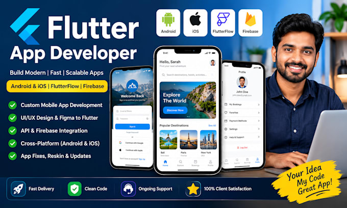 build flutter mobile app android ios flutterflow firebase app developer expert