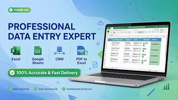 do data entry, excel data cleaning, google sheets and crm management