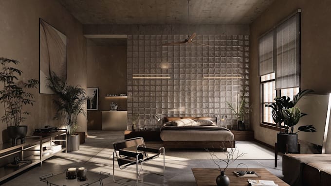 design a modern 3d studio home with realistic rendering