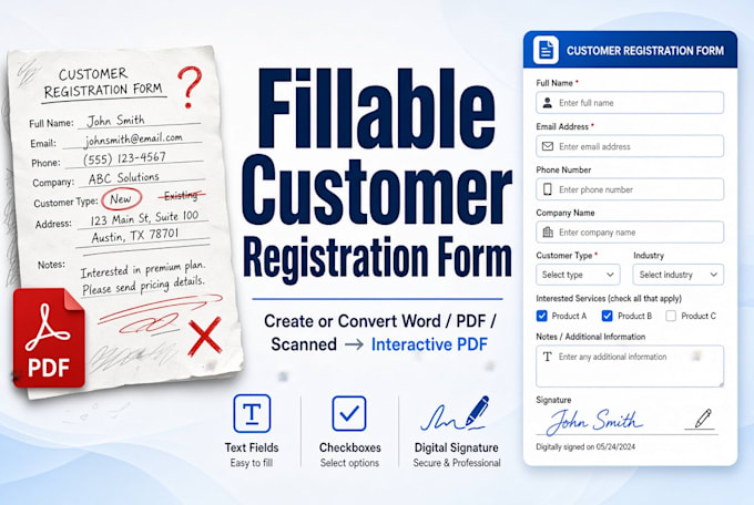 create fillable customer registration form and convert documents to digital form