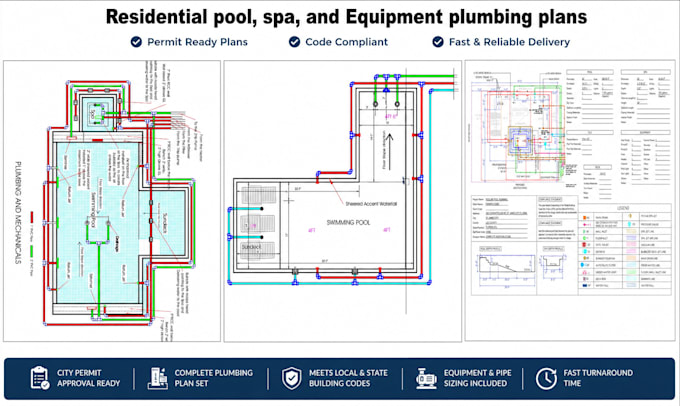 create residential pool, spa and equipment plumbing plans