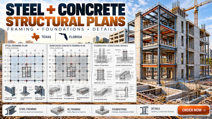 design steel and concrete structural plans in texas, florida