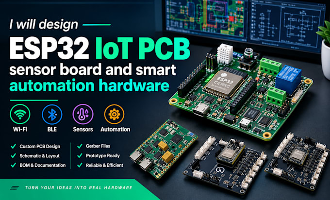 design esp32 iot pcb, sensor board and smart automation hardware