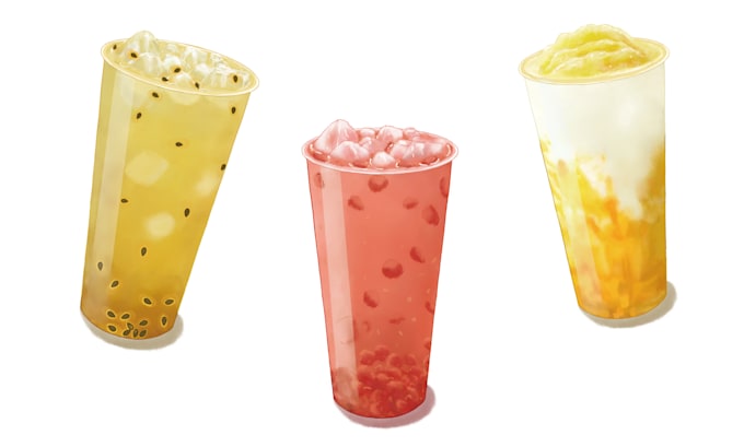 watercolor drink illustration for bubble tea menu