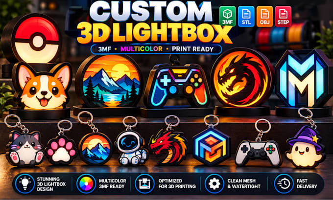 design custom 3d lightbox and keychain 3mf stl for 3d printing