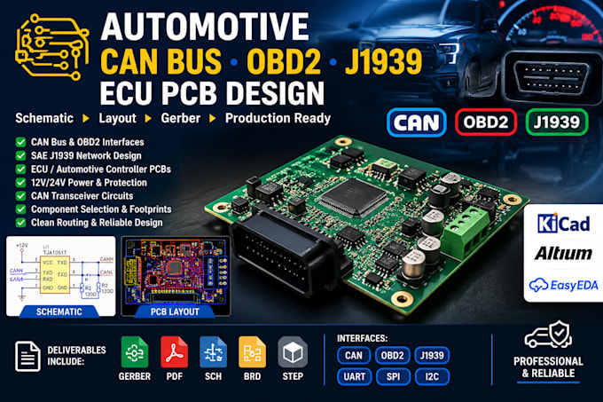 design automotive can bus obd2 j1939 ecu pcb