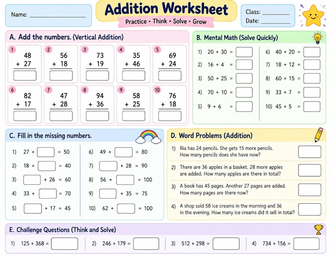 create math worksheets for kids