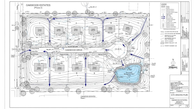 design site grading plan, stormwater, detention pond, drainage plan