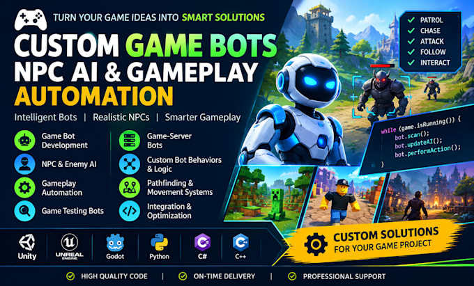 develop custom game bots, npc ai and gameplay automation