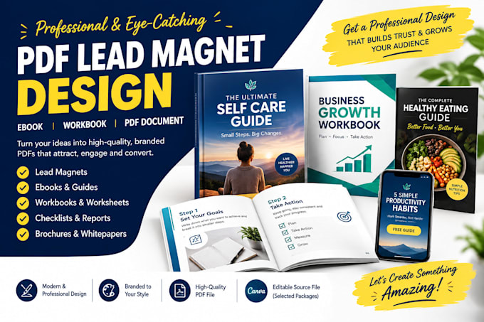 design a PDF lead magnet, ebook, workbook and PDF document