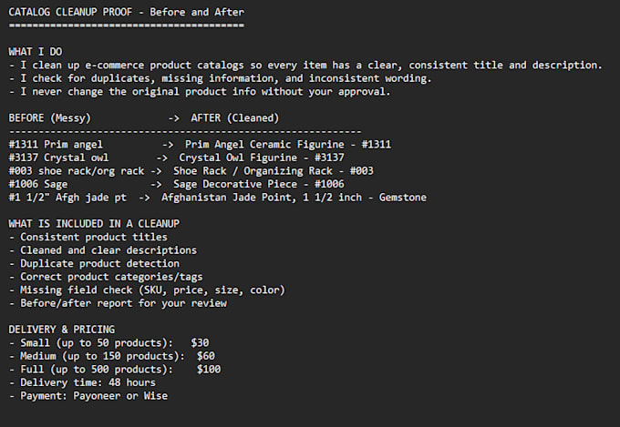 clean up and organize your shopify product catalog data